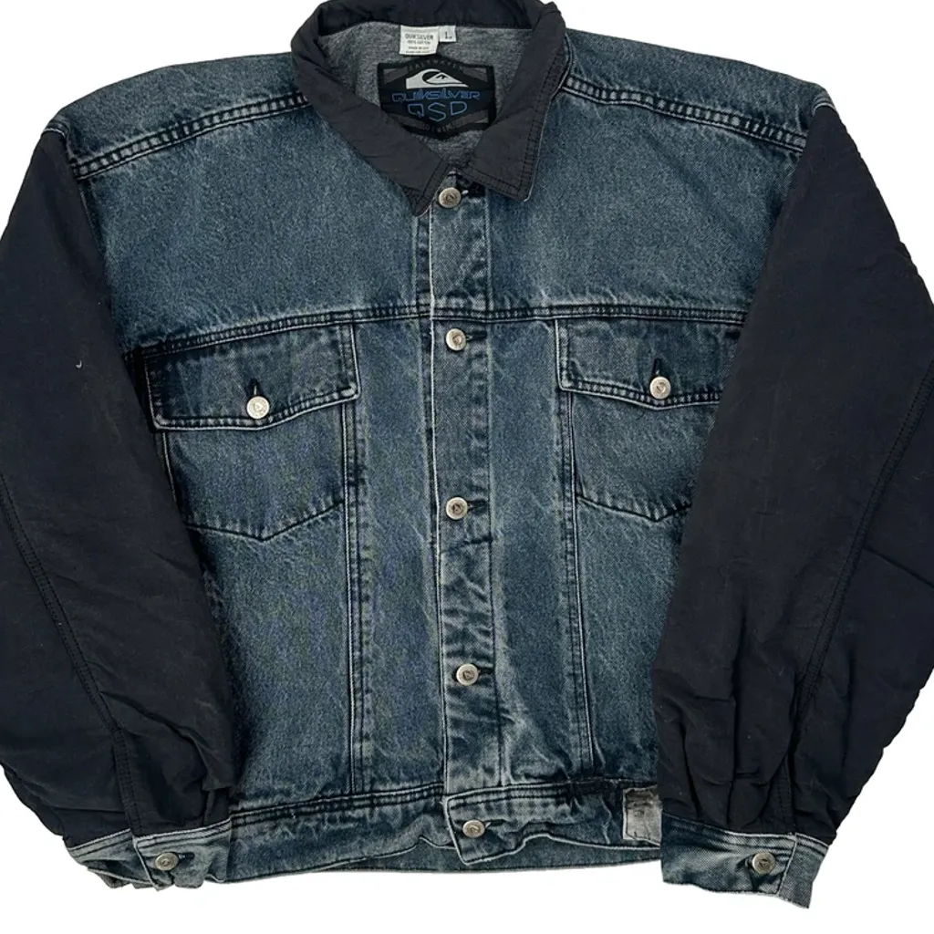 90S Made In USA Saltwater Quiksilver Graphic Denim Jacket - Large Blue Cotton - Image 5