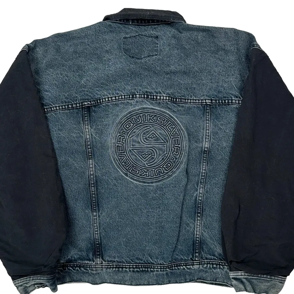 90S Made In USA Saltwater Quiksilver Graphic Denim Jacket - Large Blue Cotton - Image 6