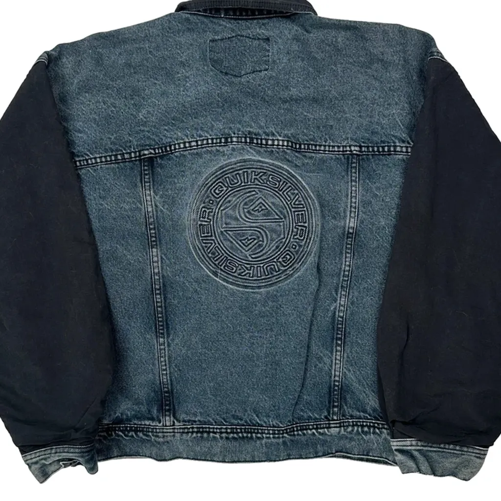 90S Made In USA Saltwater Quiksilver Graphic Denim Jacket - Large Blue Cotton - Image 7
