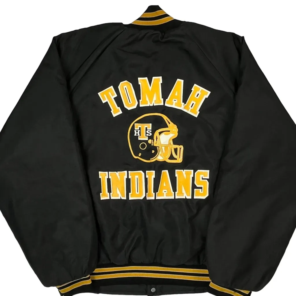 90S Made In USA Tomah Indians Metro Sports College Varsity Jacket - Large Black Polyester - Image 6