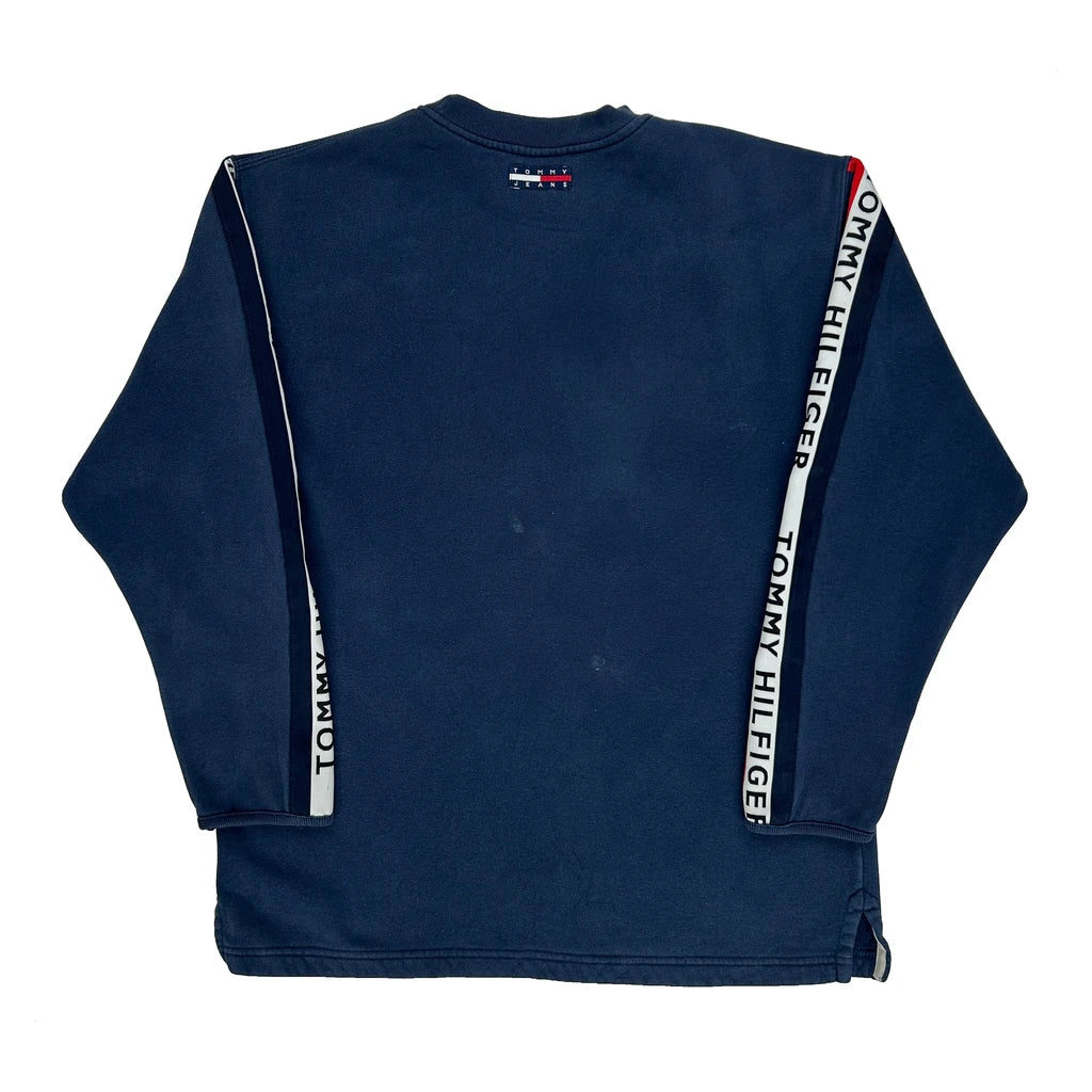 90S Made In USA Tommy Jeans Striped Long Sleeve T-Shirt - Medium Blue Cotton - Image 2