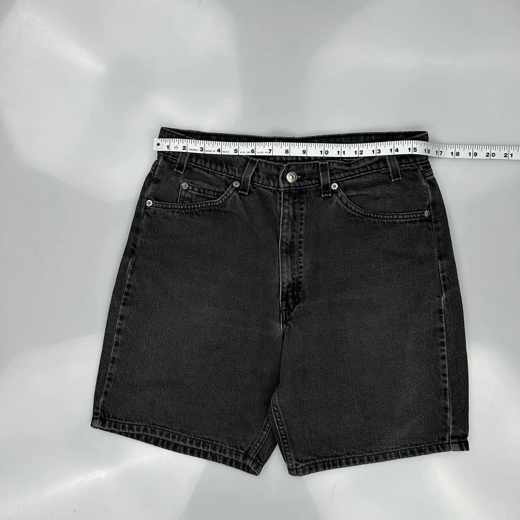90S Orange Tab Levis Loose Denim Shorts - 32W 8L Black Denim - Image 3