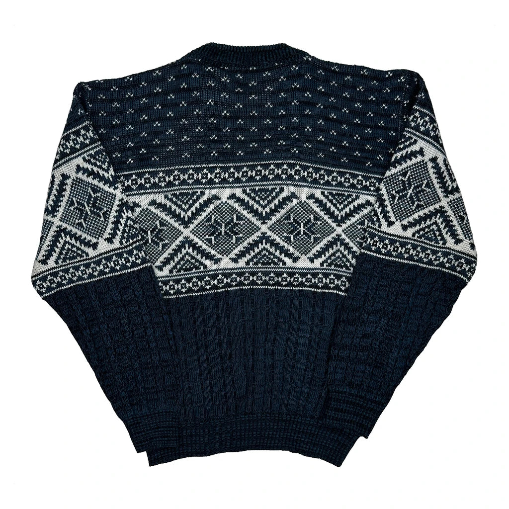 90S Rob Winter Fair Isle Jumper - Large Navy Acrylic - Image 2