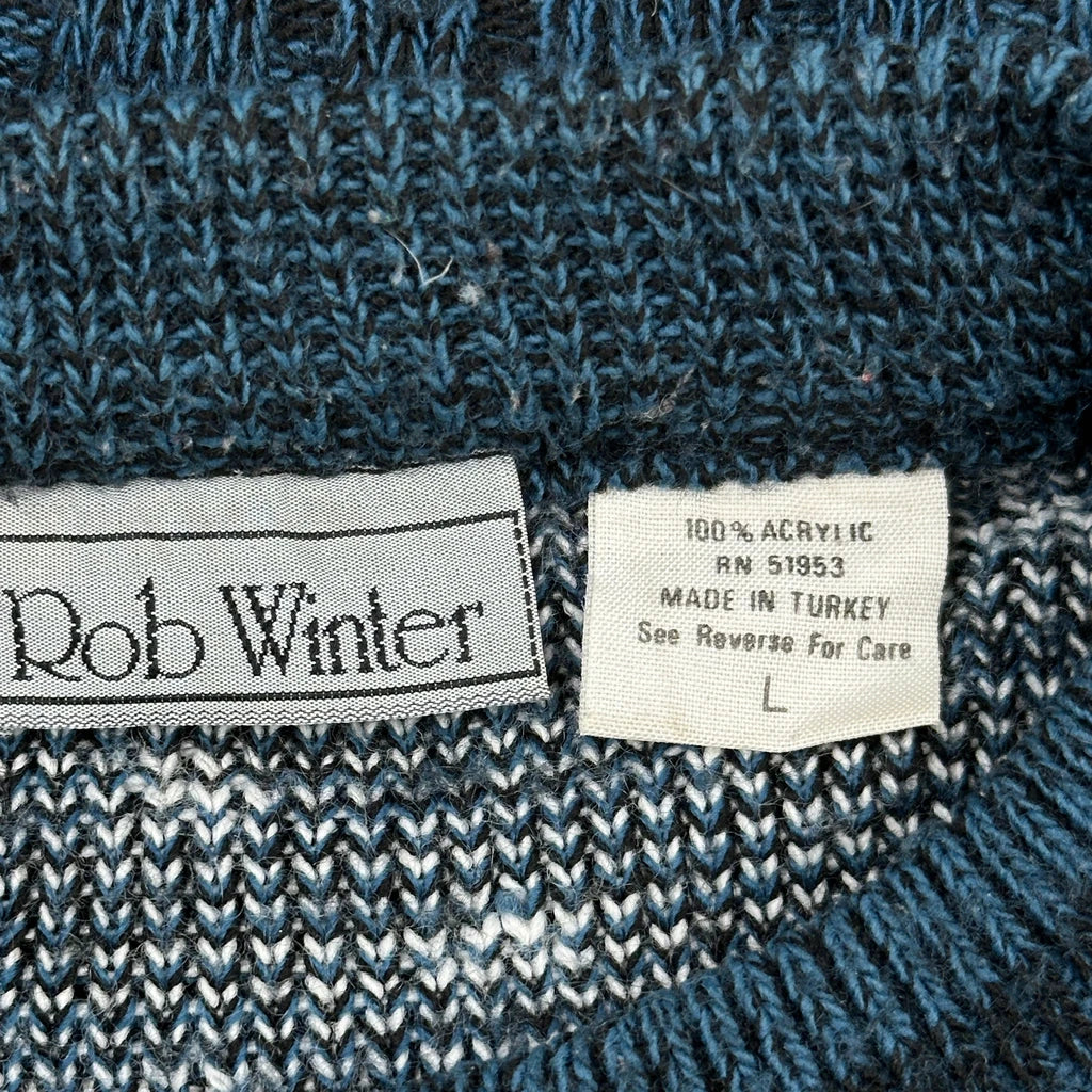90S Rob Winter Fair Isle Jumper - Large Navy Acrylic - Image 3
