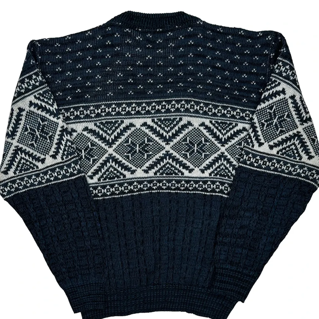 90S Rob Winter Fair Isle Jumper - Large Navy Acrylic - Image 7