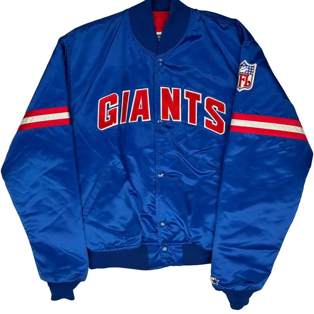 90S Satin Giants Starter Varsity Jacket - Large Blue Polyester - Image 5