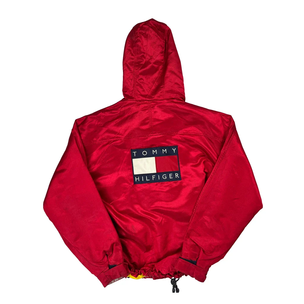 90S Satin Tommy Hilfiger Spellout Anorak - XL Red Polyester - Image 2