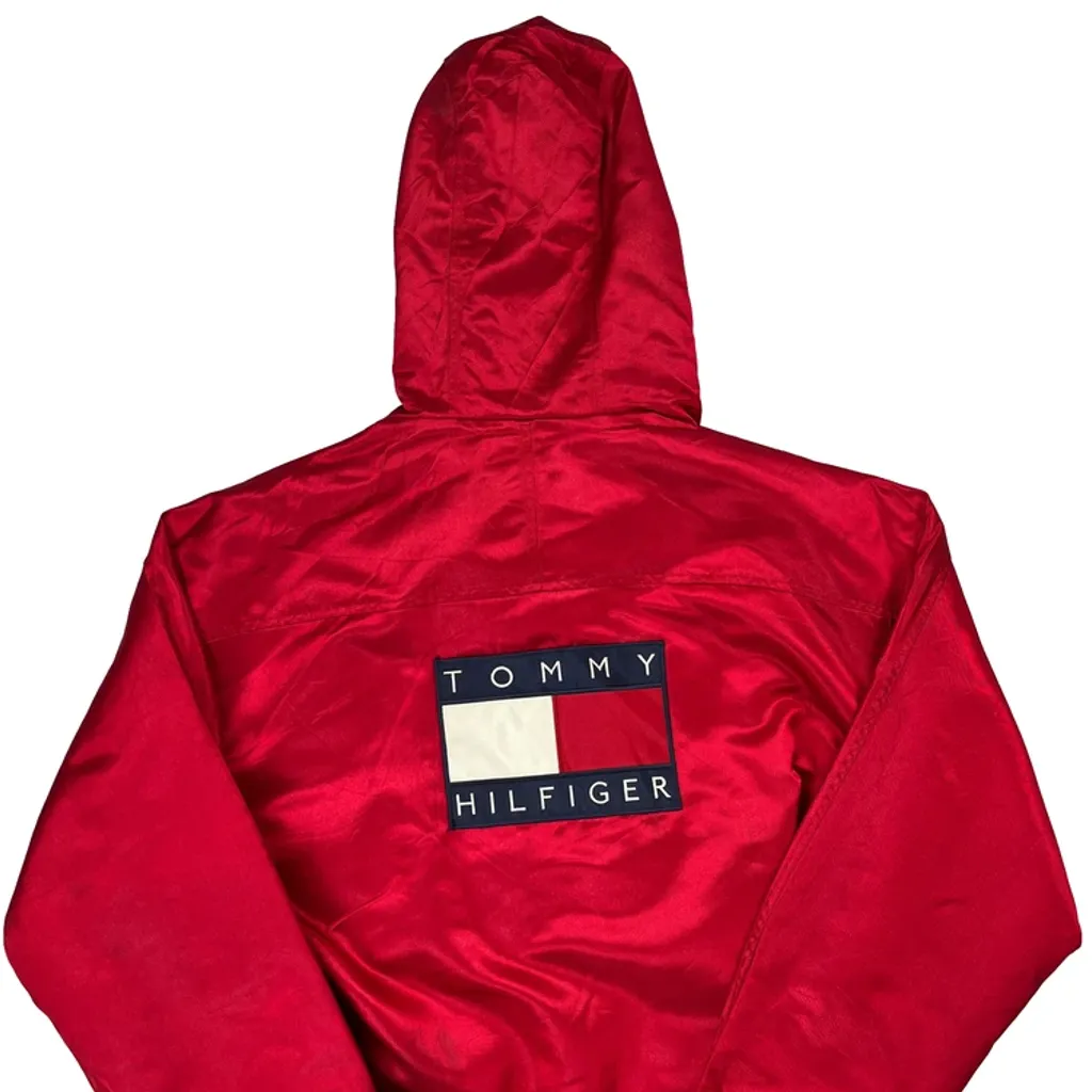 90S Satin Tommy Hilfiger Spellout Anorak - XL Red Polyester - Image 6
