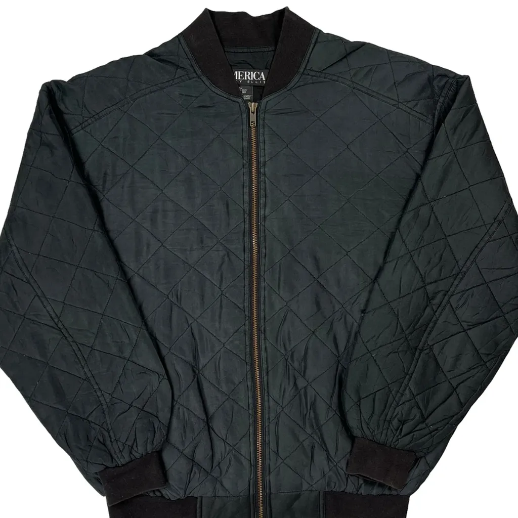 90S Silk Perry Ellis Quilted Varsity Jacket - Small Black Silk - Image 4