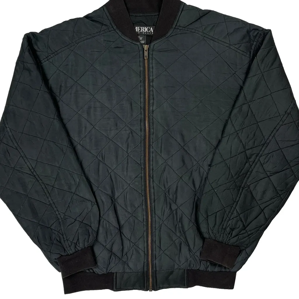 90S Silk Perry Ellis Quilted Varsity Jacket - Small Black Silk - Image 5
