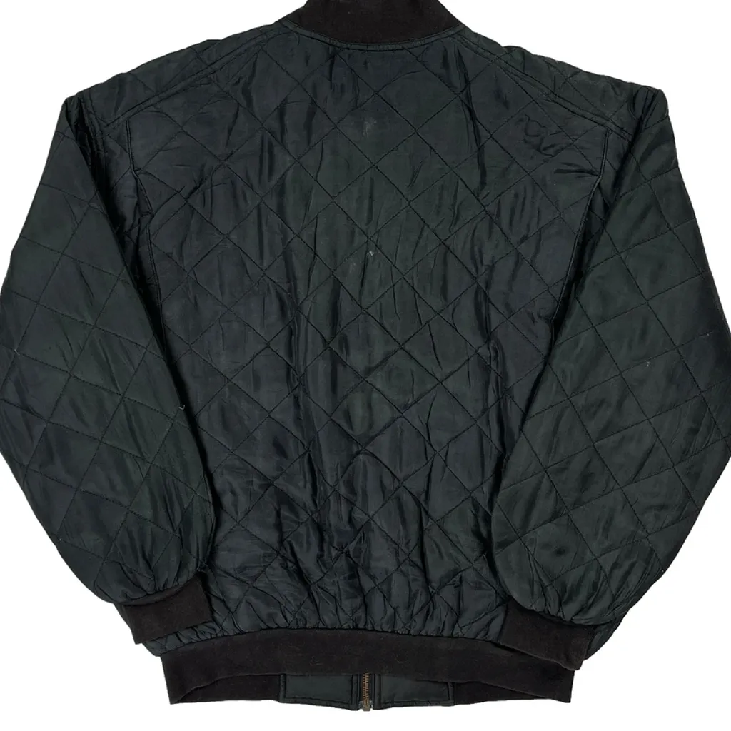 90S Silk Perry Ellis Quilted Varsity Jacket - Small Black Silk - Image 6