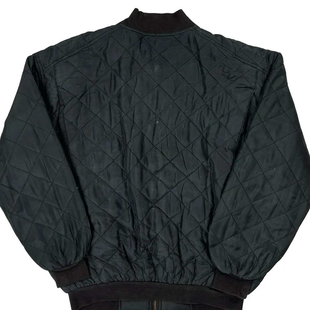 90S Silk Perry Ellis Quilted Varsity Jacket - Small Black Silk - Image 7