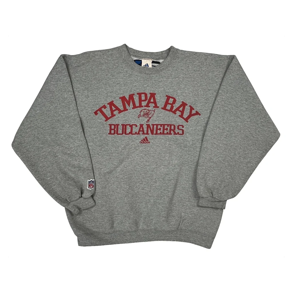 90S Tampa Bay Buccaneers Adidas Nfl Graphic Sweatshirt - Medium Gray Cotton Blend
