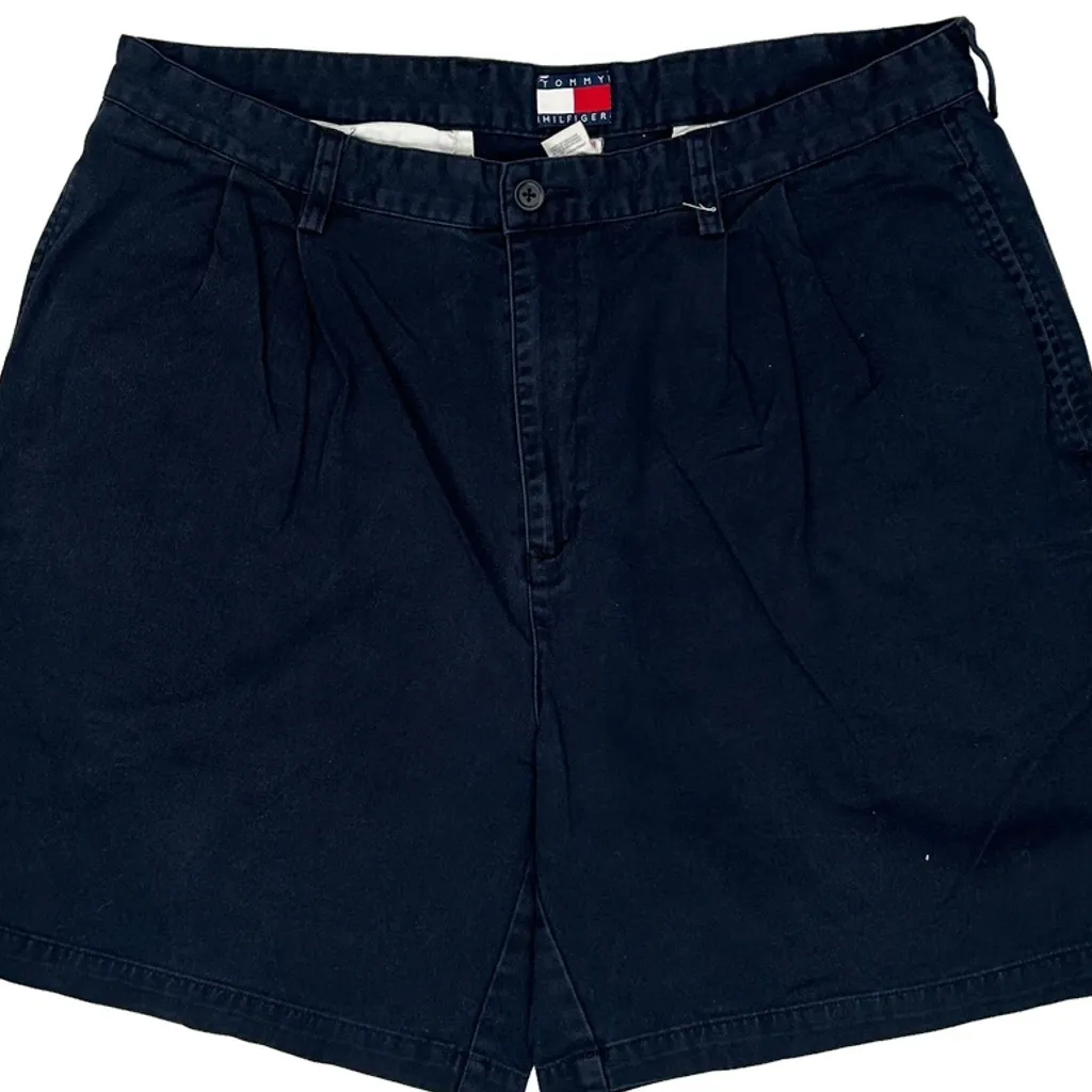 90S Tommy Hilfiger Pleated Chino Shorts - 35W 7L Navy Cotton - Image 10