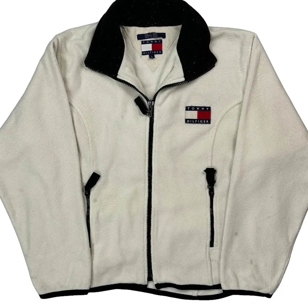 90S Tommy Hilfiger Fleece Jacket - Large White Polyester - Image 5