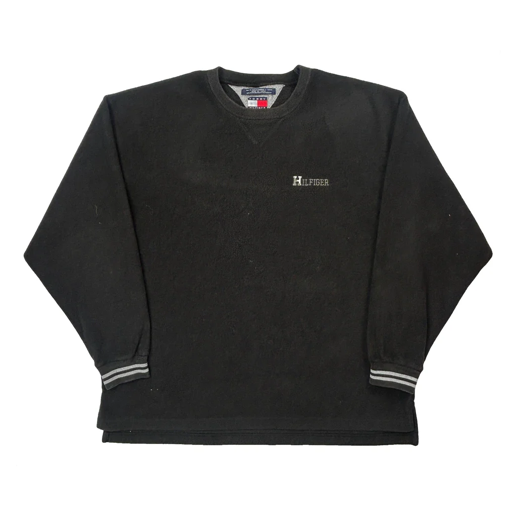 90S Tommy Hilfiger Sweatshirt Fleece - XL Black Polyester