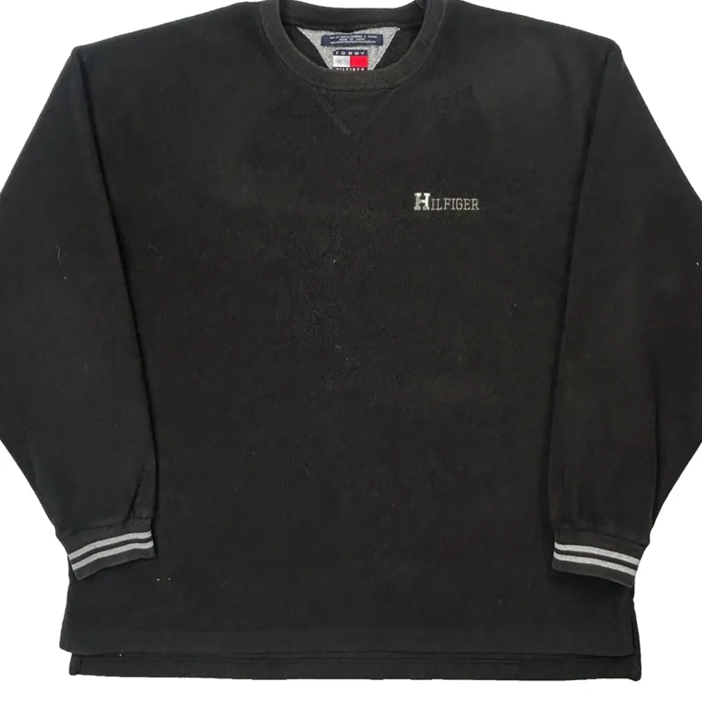 90S Tommy Hilfiger Sweatshirt Fleece - XL Black Polyester - Image 5