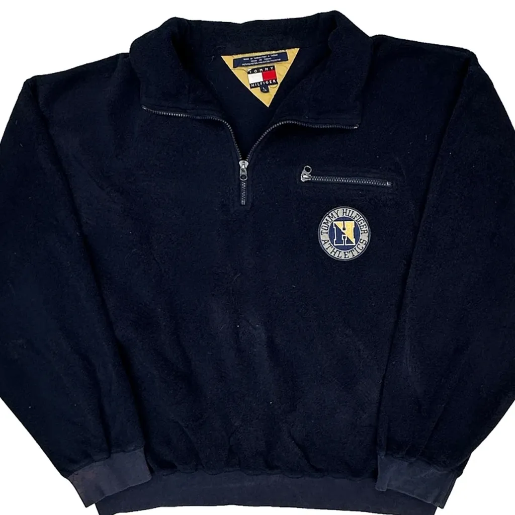 90S Tommy Hilfiger Spellout Fleece - Large Navy Polyester - Image 4