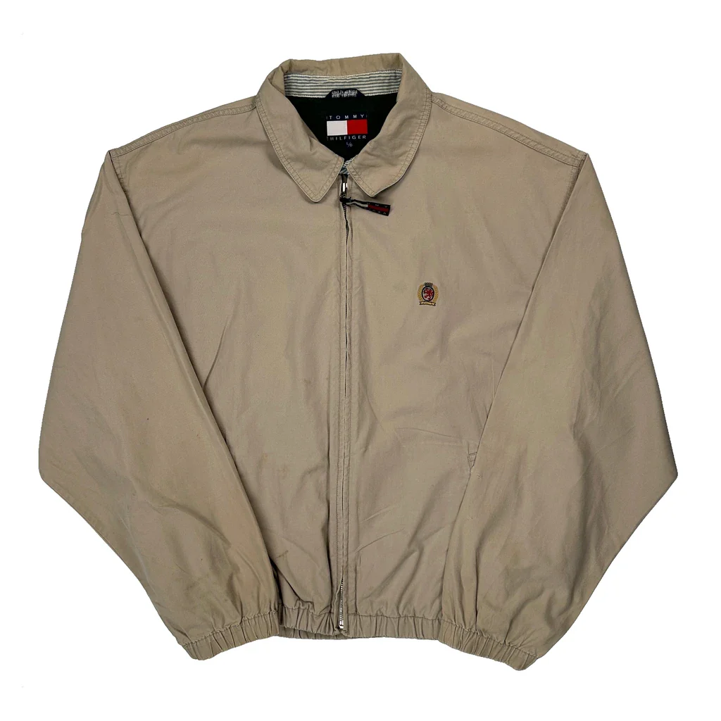 90S Tommy Hilfiger Harrington Jacket - Large Beige Cotton