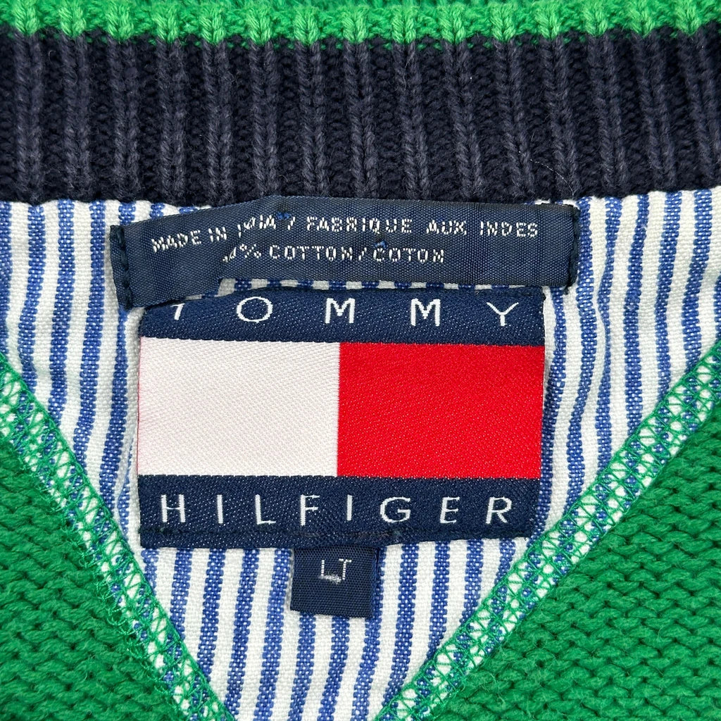 90S Tommy Hilfiger Chunky Knit Jumper - Large Green Cotton - Image 3