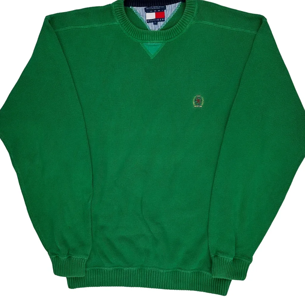 90S Tommy Hilfiger Chunky Knit Jumper - Large Green Cotton - Image 4