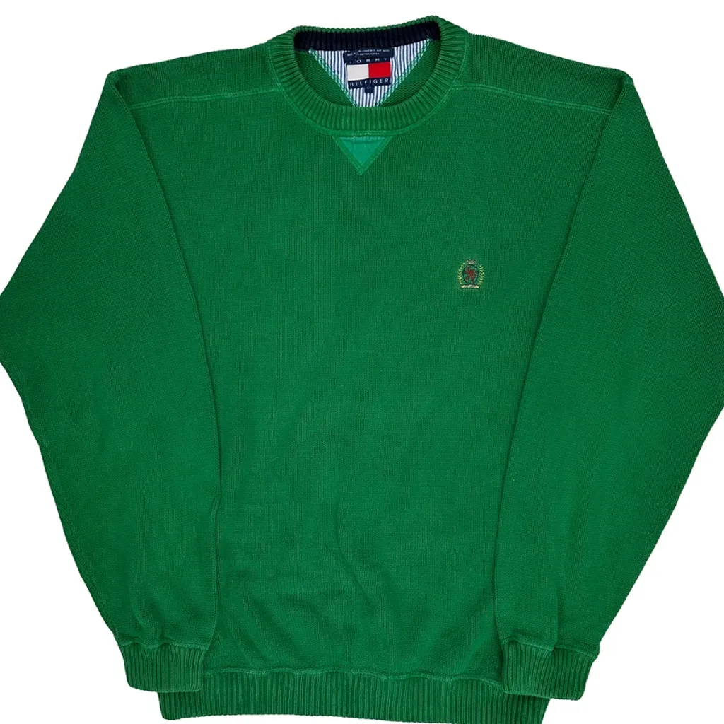 90S Tommy Hilfiger Chunky Knit Jumper - Large Green Cotton - Image 5
