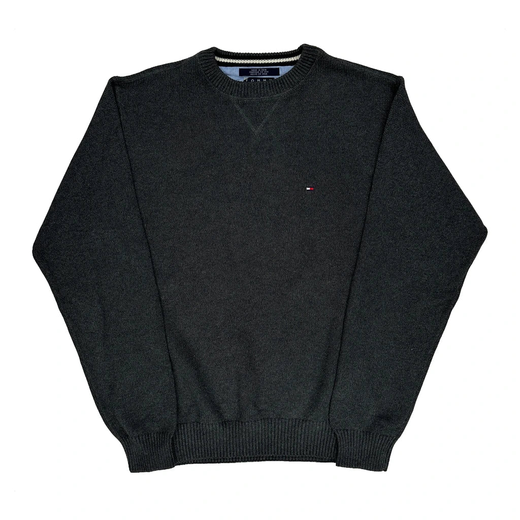 90S Tommy Hilfiger Chunky Knit Jumper - Medium Grey Cotton
