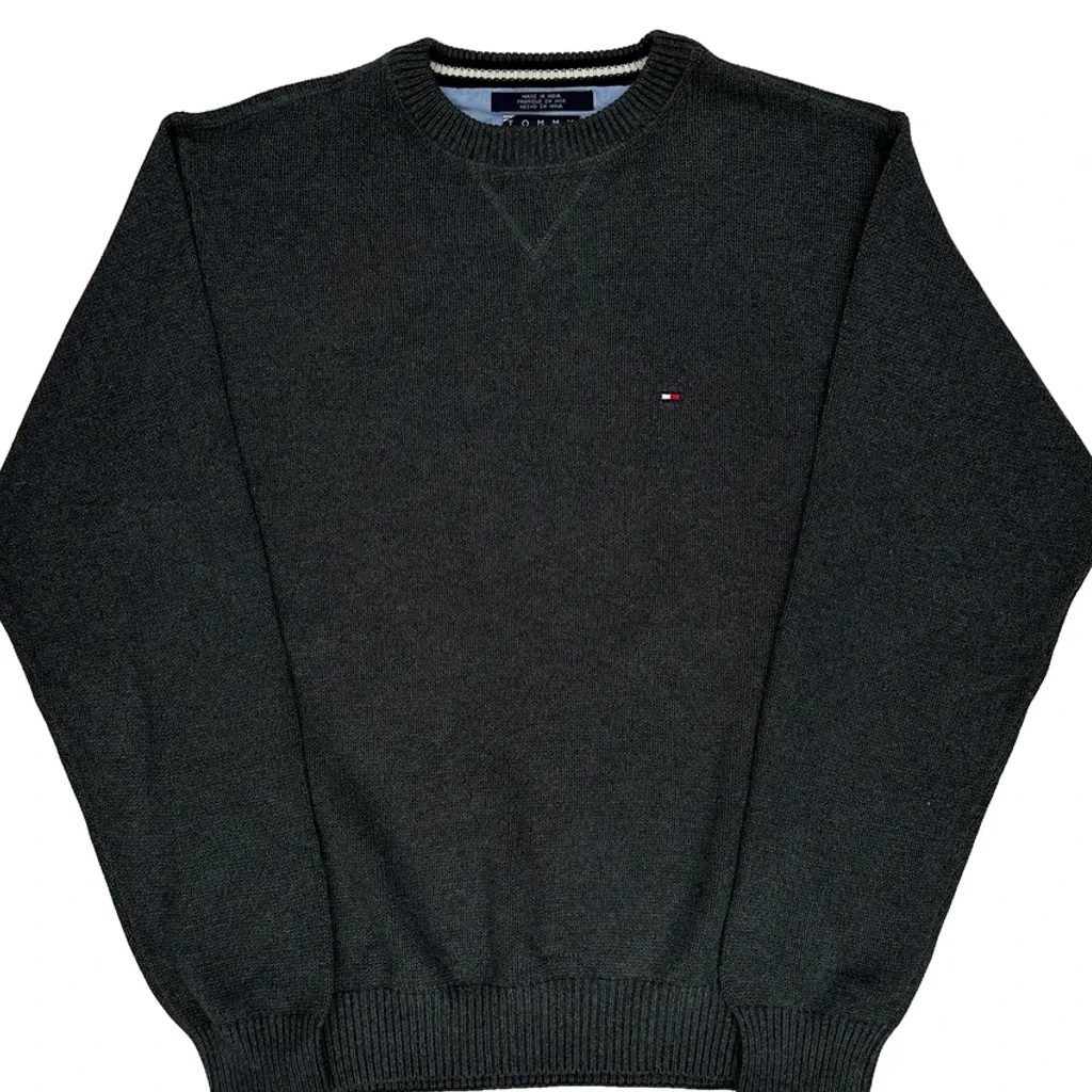 90S Tommy Hilfiger Chunky Knit Jumper - Medium Grey Cotton - Image 4