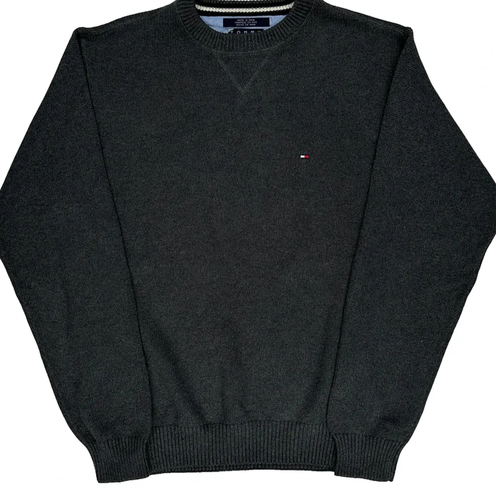 90S Tommy Hilfiger Chunky Knit Jumper - Medium Grey Cotton - Image 5