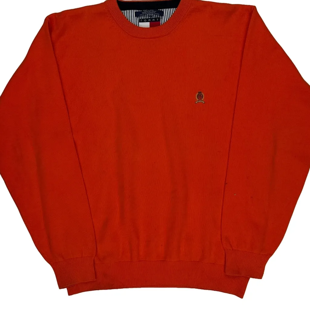 90S Tommy Hilfiger Jumper - XL Orange Cotton - Image 4