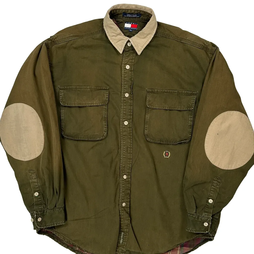 90S Tommy Hilfiger Heavyweight Patch Work Shirt - Medium Green Cotton - Image 5