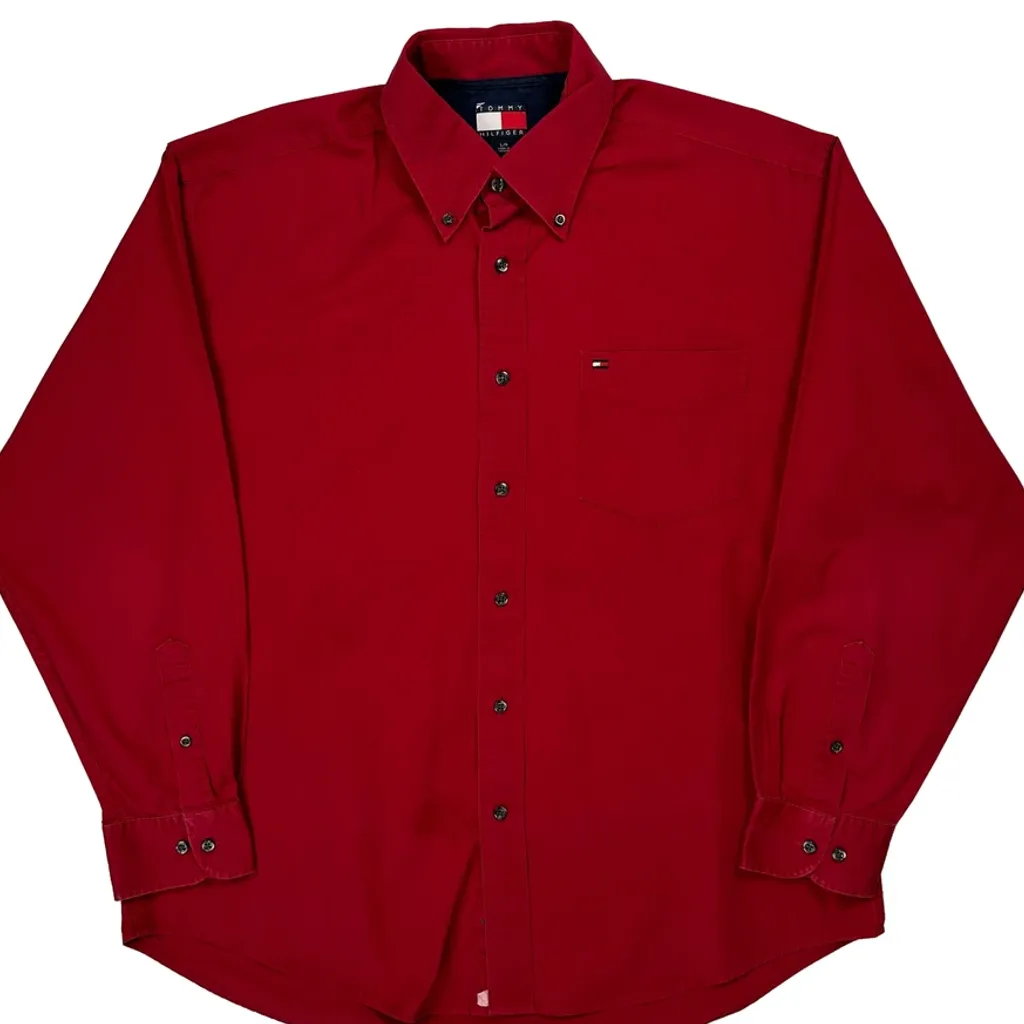 90S Tommy Hilfiger Shirt - Large Red Cotton - Image 4