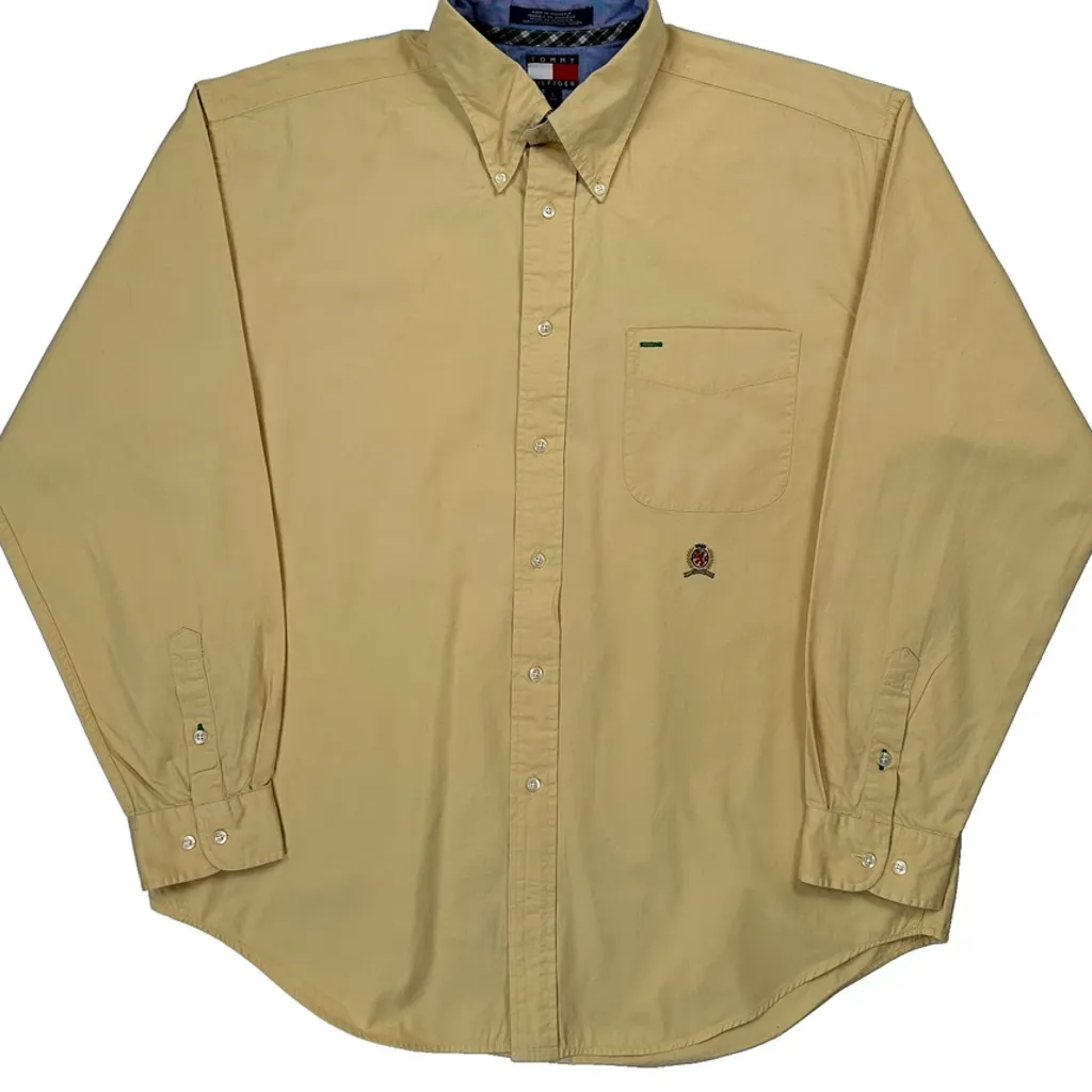 90S Tommy Hilfiger Shirt - Large Yellow Cotton - Image 4