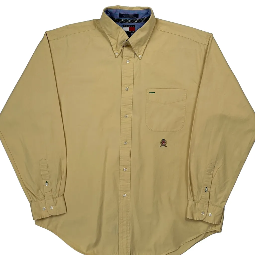 90S Tommy Hilfiger Shirt - Large Yellow Cotton - Image 5