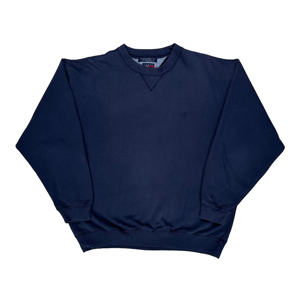 90S Tommy Hilfiger Sweatshirt - Medium Navy Cotton Blend
