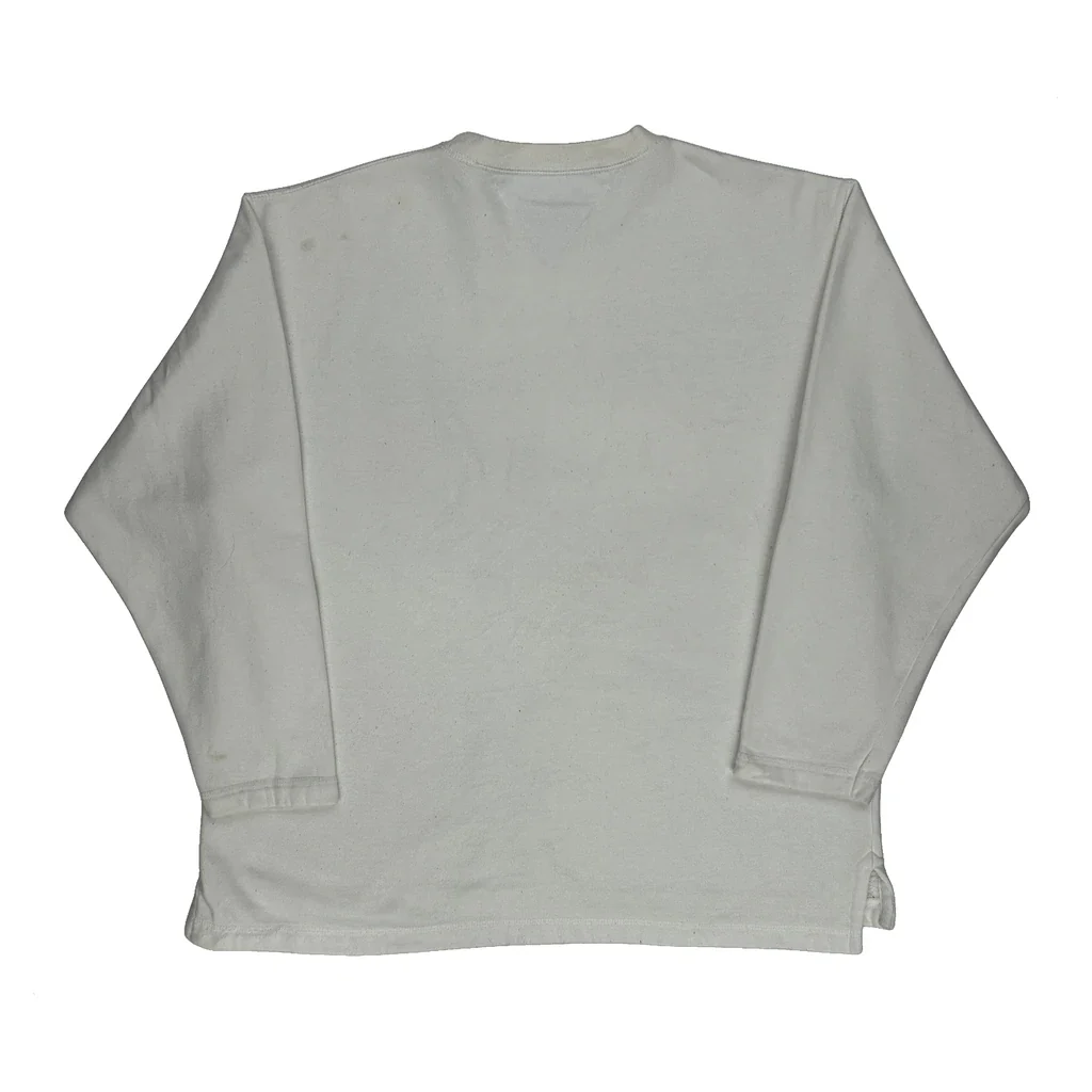 90S Tommy Hilfiger Spellout Sweatshirt - Large White Cotton - Image 2