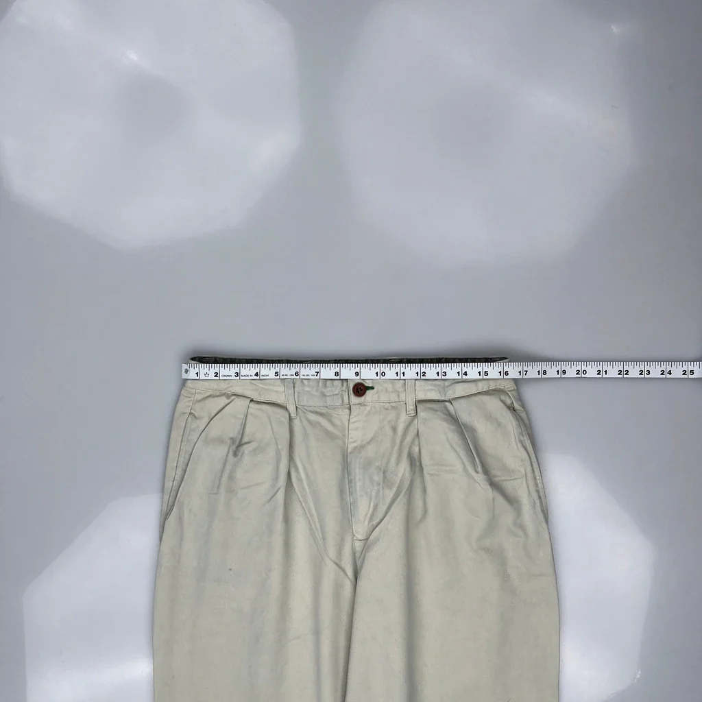 90S Tommy Hilfiger Pleated Trousers - 32W 31L Beige Cotton - Image 3