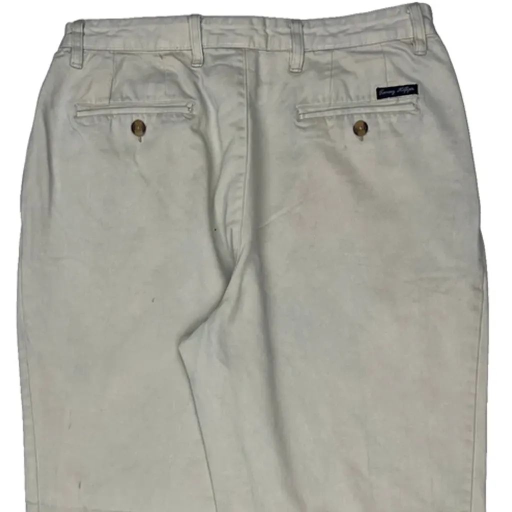 90S Tommy Hilfiger Pleated Trousers - 32W 31L Beige Cotton - Image 7