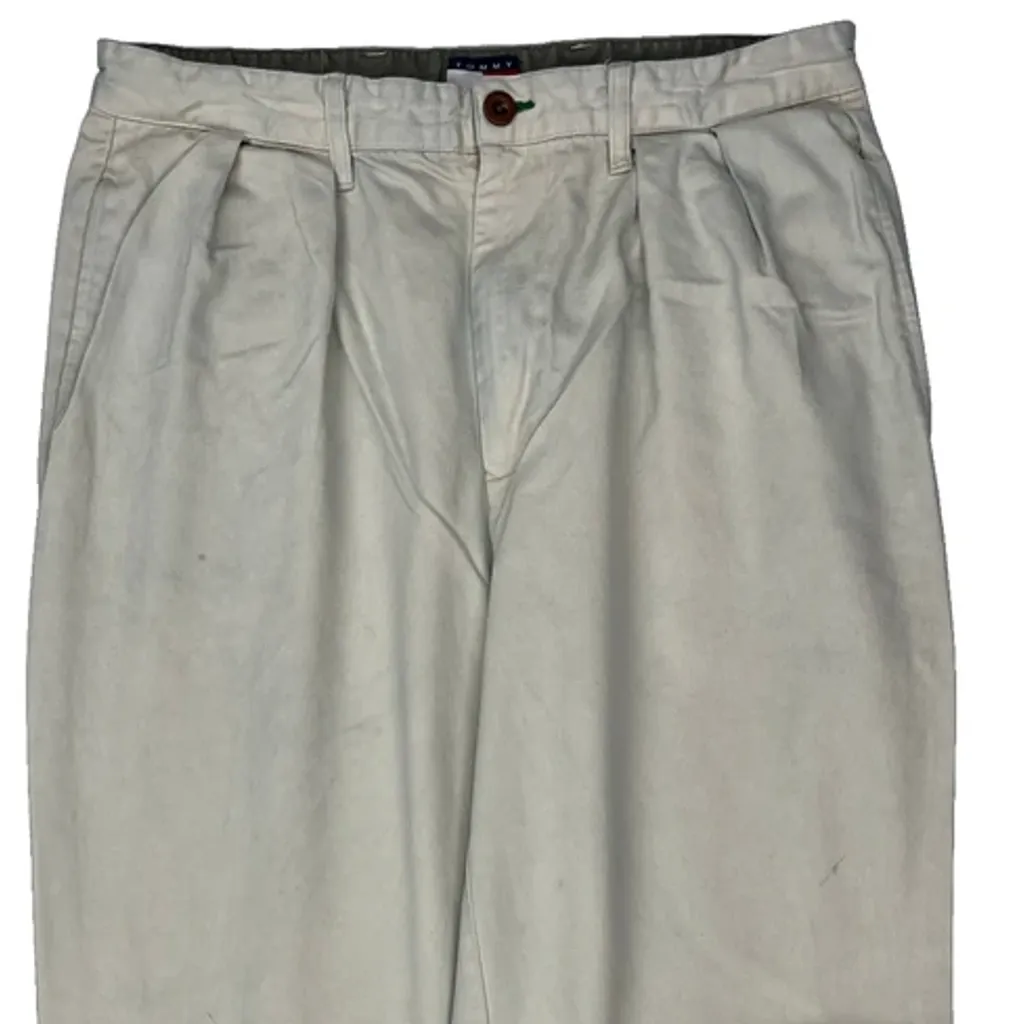 90S Tommy Hilfiger Pleated Trousers - 32W 31L Beige Cotton - Image 9