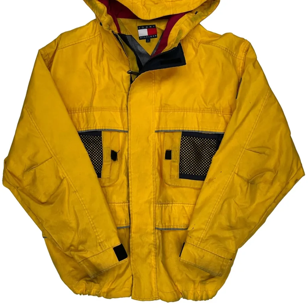 90S Tommy Hilfiger Technical Windbreaker - Large Yellow Nylon - Image 5