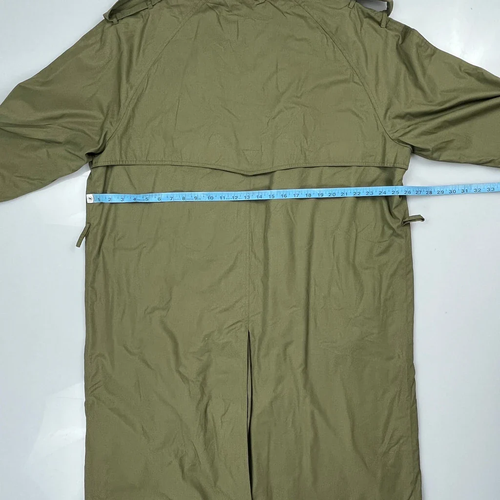 90S Vintage Fully Lined Yves Saint Laurent Full Length Double Breasted Trench Coat - XL Green Cotton - Image 4
