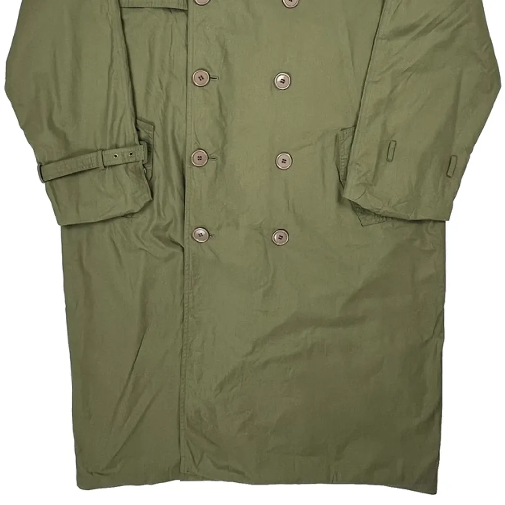 90S Vintage Fully Lined Yves Saint Laurent Full Length Double Breasted Trench Coat - XL Green Cotton - Image 7