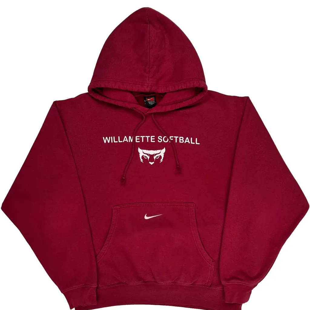 90S Willamette Softball Nike Center Swoosh Hoodie - Large Red Cotton - Image 4