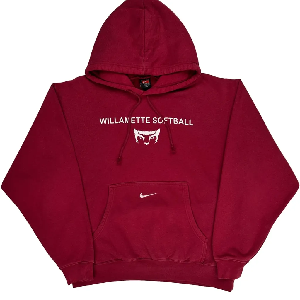 90S Willamette Softball Nike Center Swoosh Hoodie - Large Red Cotton - Image 5