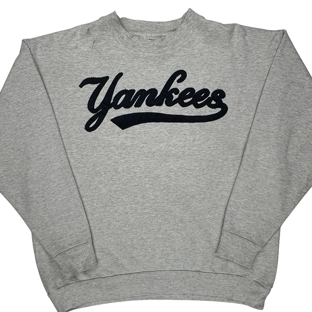 90S Yankees Majestic Spellout Sweatshirt - XL Gray Cotton Blend - Image 5