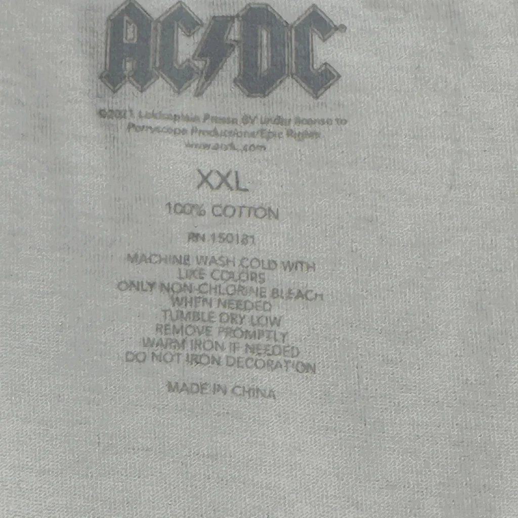 Ac/Dc Band T-Shirt - 2XL White Cotton - Image 3