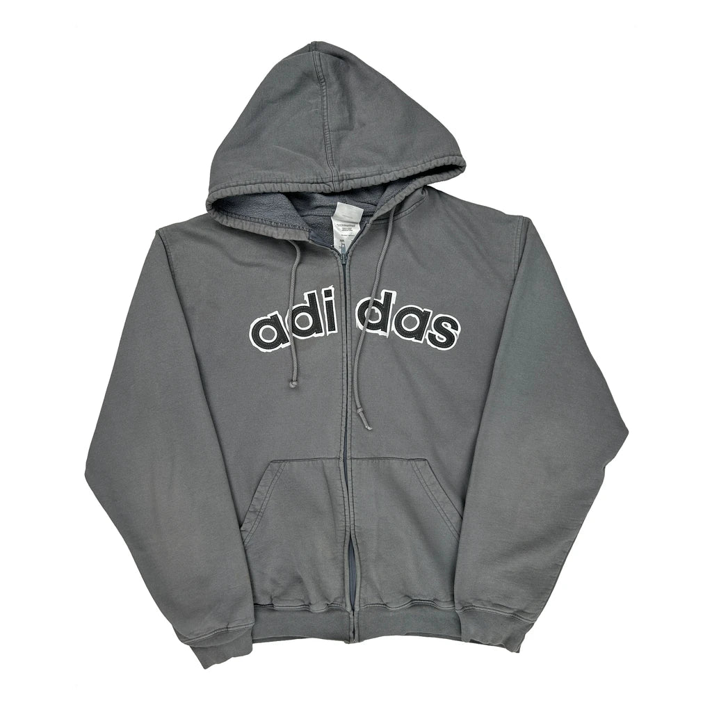 Adidas Spellout Hoodie - Large Gray Cotton Blend