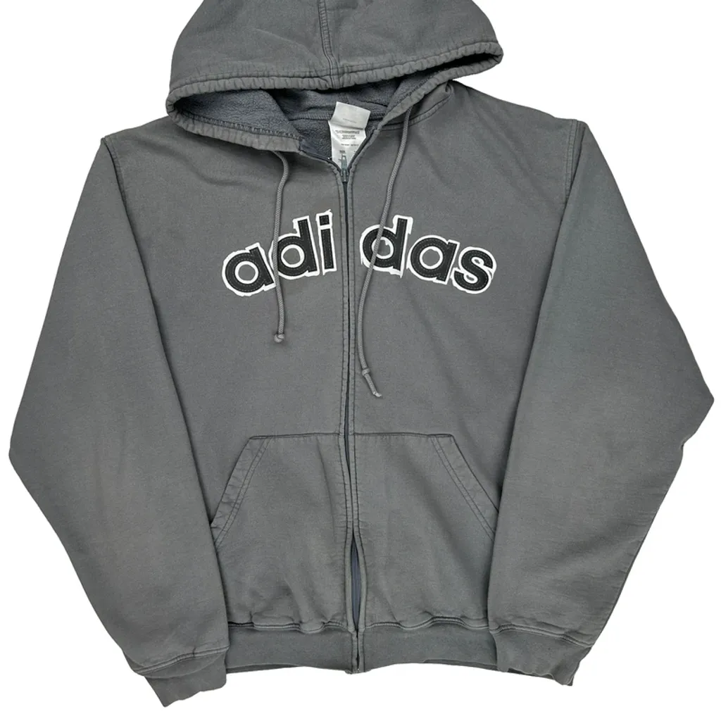 Adidas Spellout Hoodie - Large Gray Cotton Blend - Image 5