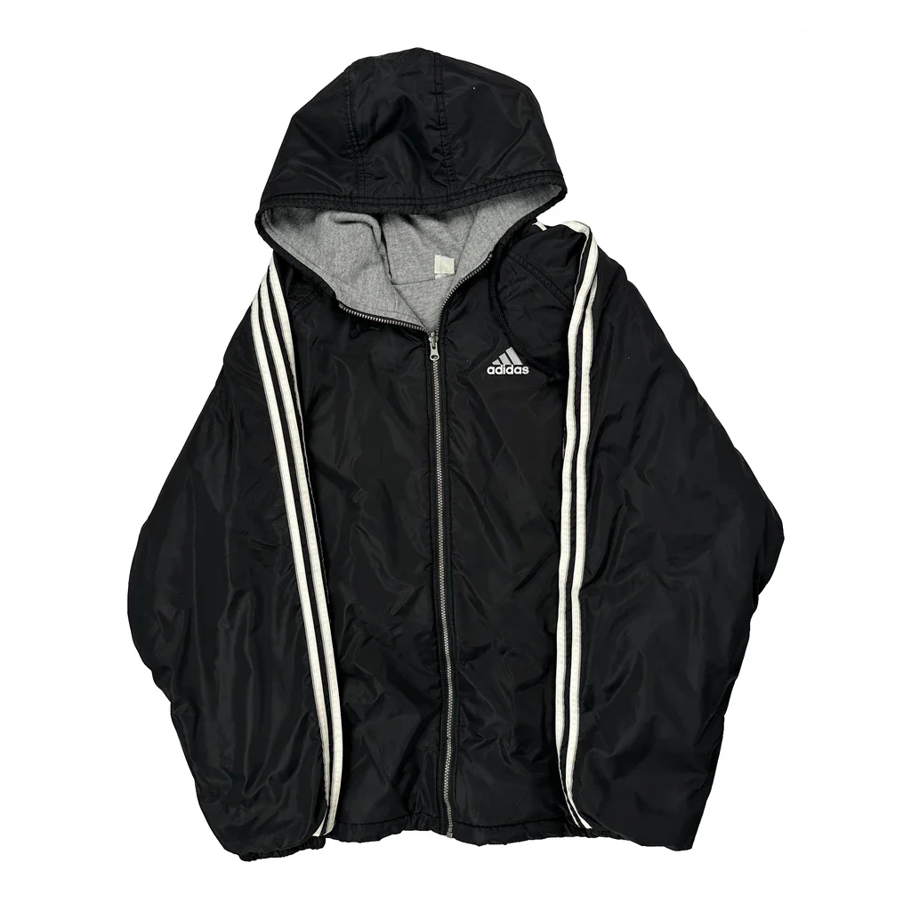 Adidas Striped Jacket - XL Black Nylon