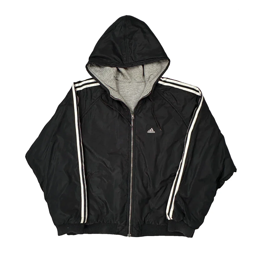 Adidas Striped Jacket - XL Black Polyester - Image 2